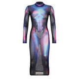 Aesthetic Body Printing Midi Dress