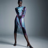 Aesthetic Body Printing Midi Dress