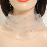 Thin Silky Scarf with Faux Pearls