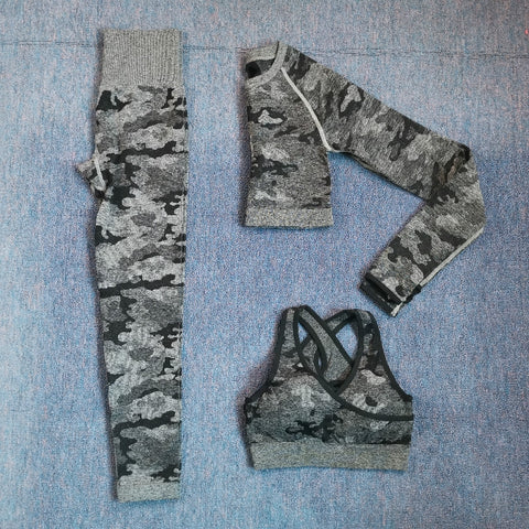 Camouflage Three-piece Workout Set