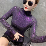 Elastic Shiny Sequined Turtleneck