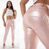 Pink Leather- like Metallic Pants