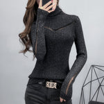 Translucent V-Strip Turtleneck