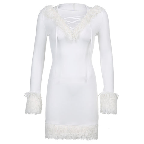 Furry White Bodycon Mini Dress