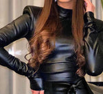 Leather-like Long Sleeves Turtleneck