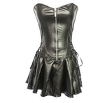 Black Faux Leather Burlesque Corset Dress