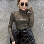 Elastic Shiny Sequined Turtleneck