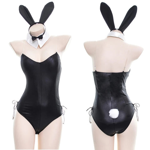 Sexy Cute Bunny Girl Faux Leather Costume