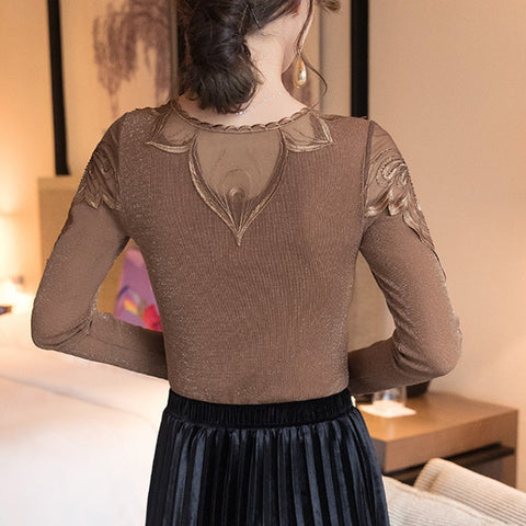 Mesh Casual Hollow Blouse