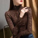 Lace Turtleneck Bell Sleeve Blouse