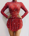 Long Sleeve Mesh Rhinestones Bodysuit