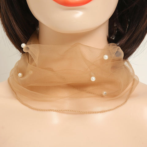 Thin Silky Scarf with Faux Pearls