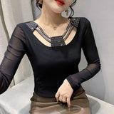 Mesh Cross Long-Sleeved Top