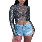 Shiny Crystal Rhinestone Crop Top