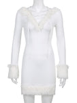 Furry White Bodycon Mini Dress