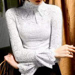 Lace Turtleneck Bell Sleeve Blouse