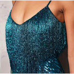 Sequins Tassel Feather Spaghetti Dress