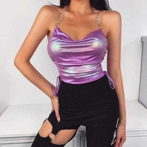 Stretch Satin Chain Crop Top