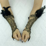 Natural Feather Gold Lace Gloves