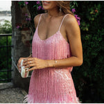 Sequins Tassel Feather Spaghetti Dress