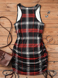 Plaid Drawstring Sleeveless Dress