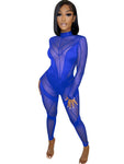 Patchwork Mesh Sheer Bodycon Jumpsuit