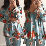 British Long Three-piece Silky Pajamas