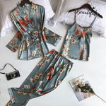 British Long Three-piece Silky Pajamas