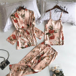 British Long Three-piece Silky Pajamas